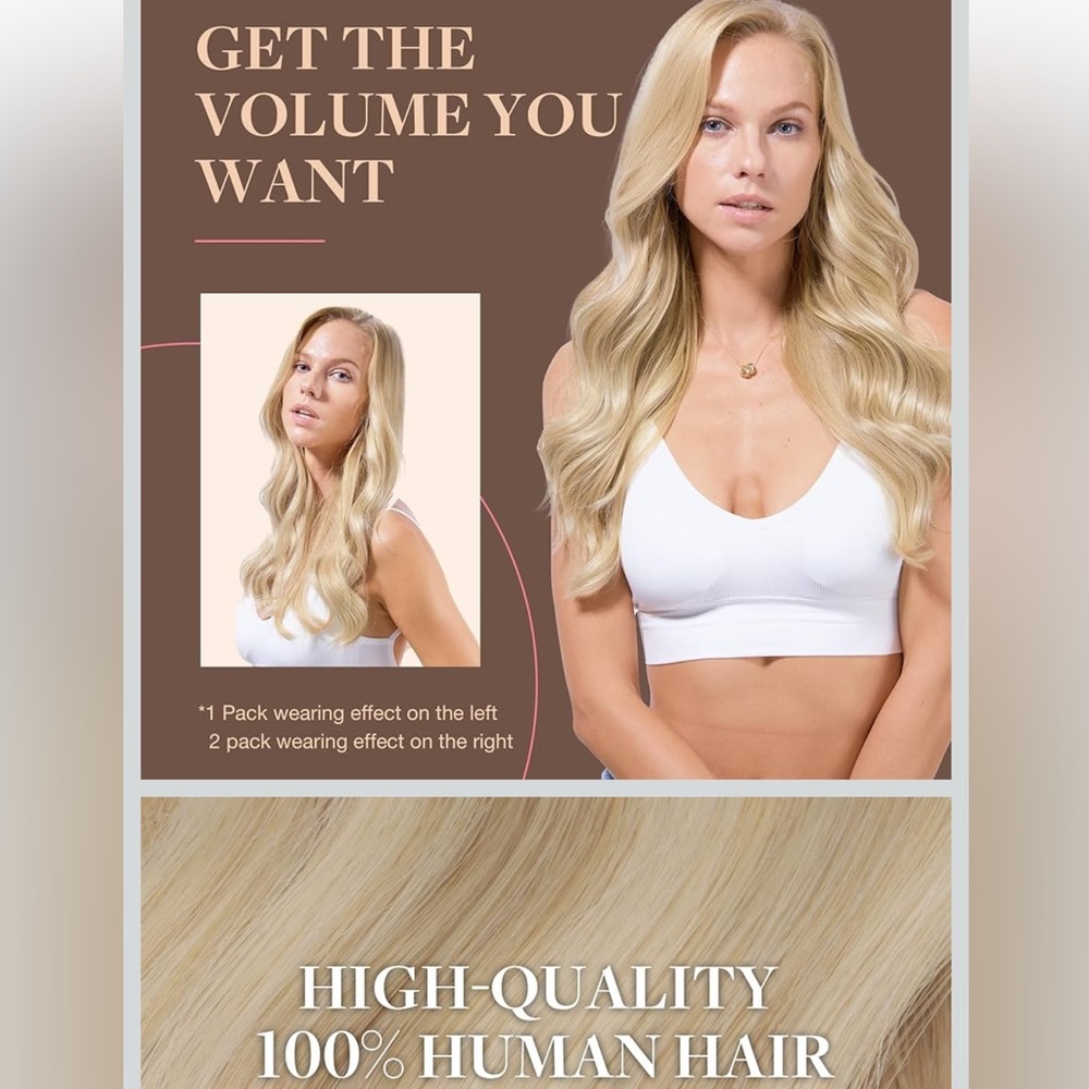 Blonde Human Hair Extensions GOO GOO 18” clip-in hair extensions. NIB